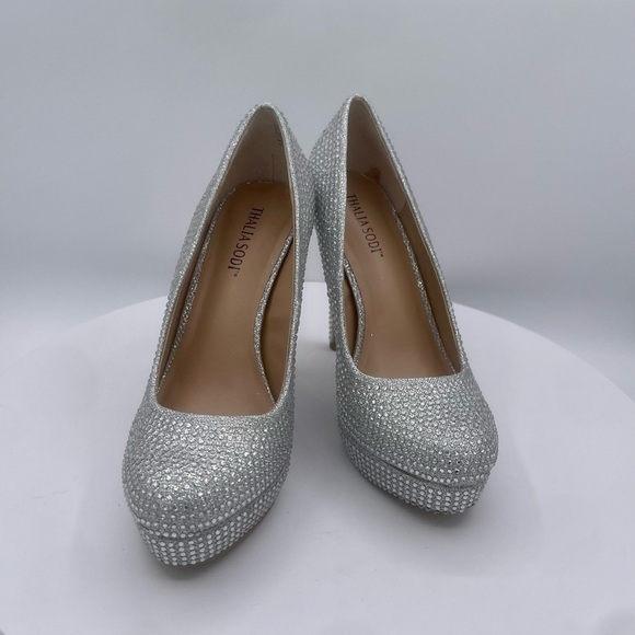 THALIA SODI EMBELLISHED CRISTA WOMENS PLATFORM PUMP SIZE 7‎ COLOR SILVER LUR NWT - Picture 3 of 11